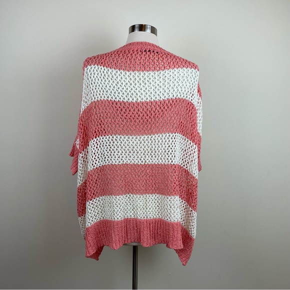 Almost Pink White Stripe Crochet Knit Blouse Top Women Medium - Picture 5 of 6